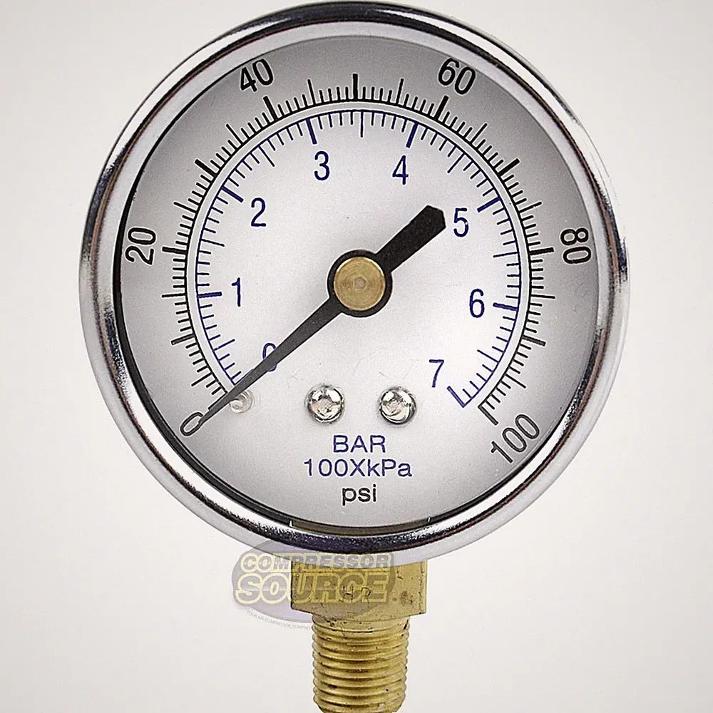 1/8" NPT Air Compressor Lower Mount Pressure Gauge 0-100 PSI Side WOG 2" Face