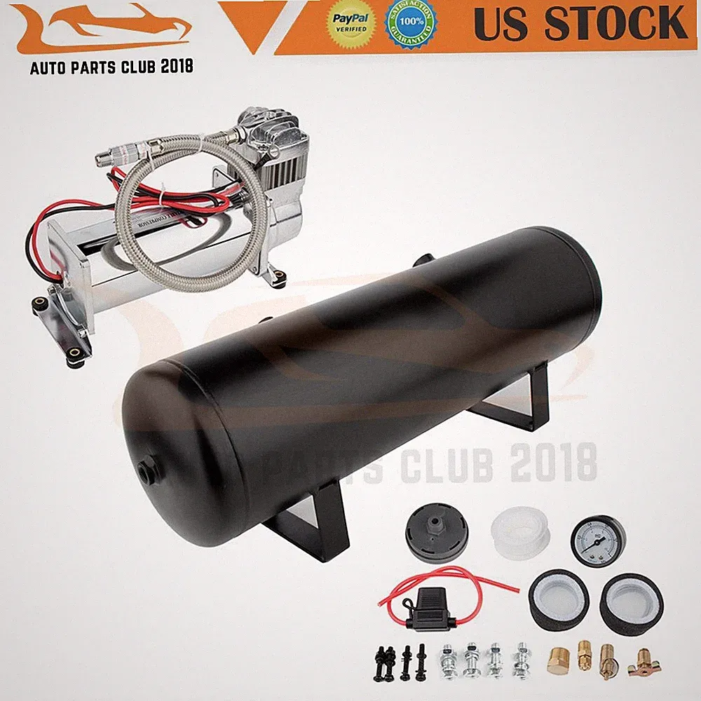 12 Volt 200 PSI Air Compressor 3 Gallon Air Tank Gauge Horn Kit For Truck Train