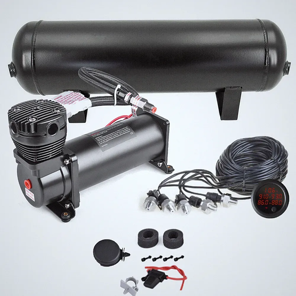 Air Suspension Kits 200 PSI Air Compressor + 4 Gallon Air Tank + Air Ride Gauge