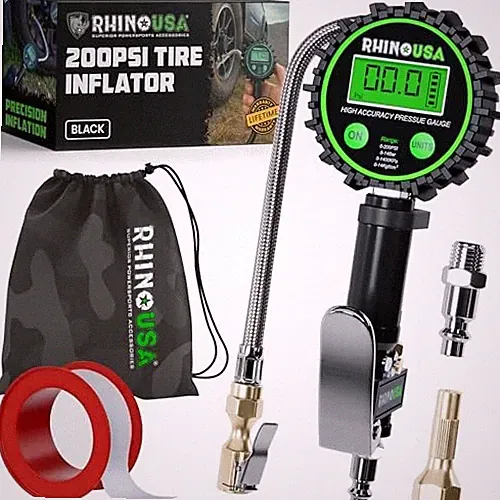 Digital Tire Pressure Gauge with Inflator (0-200 PSI) - Heavy 200psi Digital