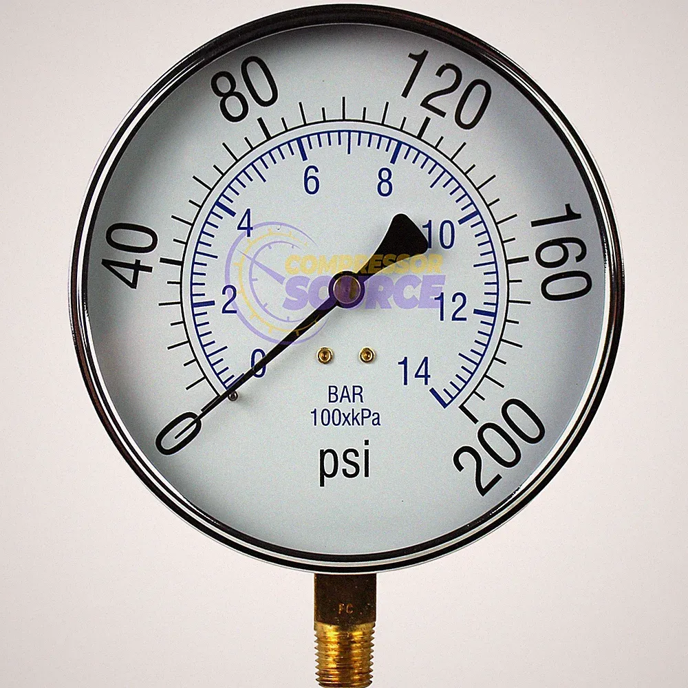 Large 4.5" 200 PSI Air Compressor Tank Pressure Gauge 1/4" Male NPT Threads
