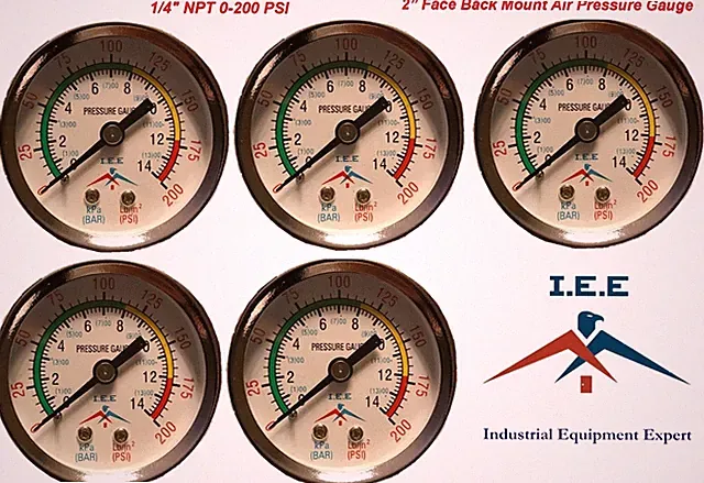 New 5 Pack 1/4" 200 PSI Air Compressor Pressure/Hydraulic Gauge Back Mount Gauge
