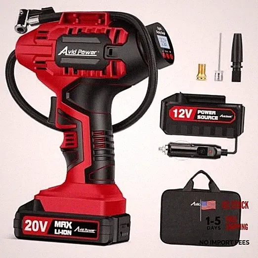 Tire Inflator Portable Air Compressor, 20V Cordless Car Tire Pump, 1-red